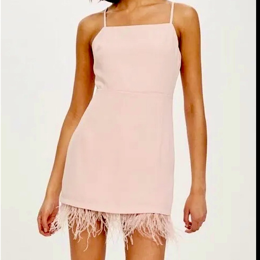 TopShop blush pink party dress with feather trim